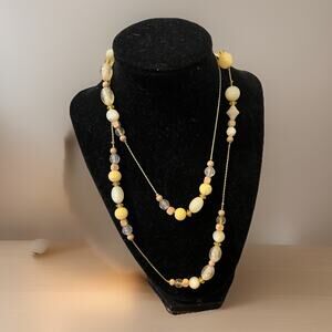 VTG Dabby Reid Gold Tone Crystal Glass Stone Neutral Cream Peach Necklace 36"